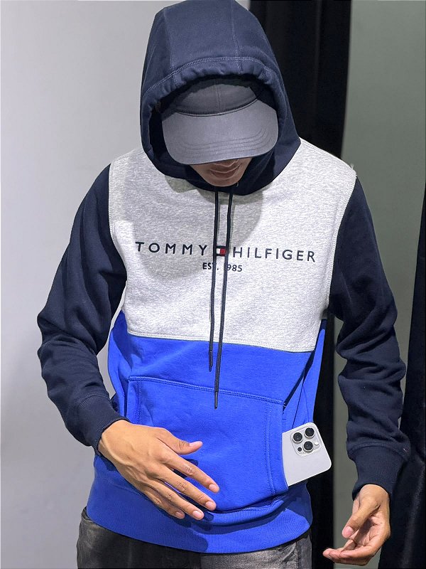Moletom tommy hilfiger colorblock cinza + azul