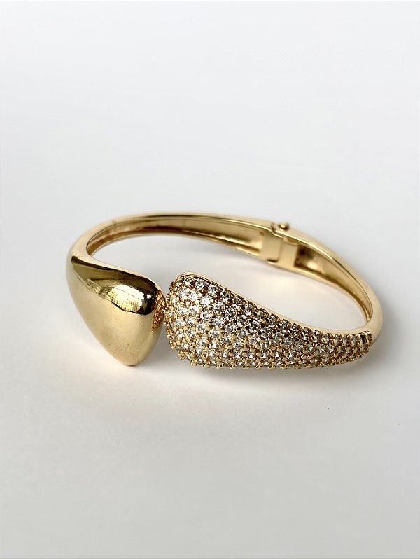 Bracelete aberto pontas metal e cravejados com zircônias - Lúcia