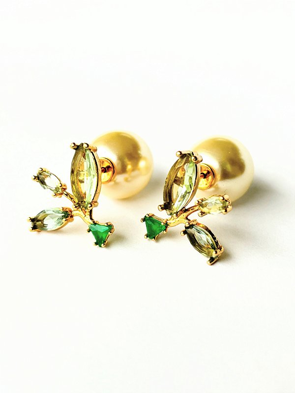 Brinco 2 em 1 com cristais e pérolas - Camélia