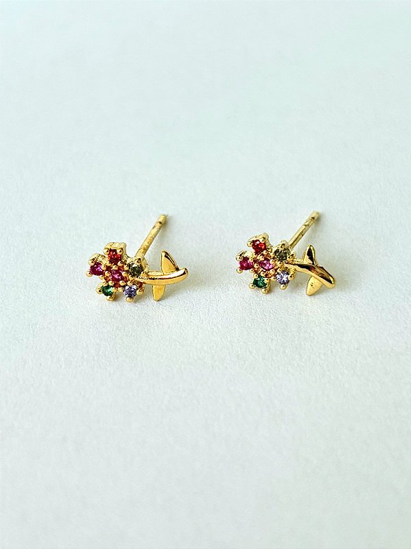 Brinco Flor com microzircônias coloridas - Petúnia