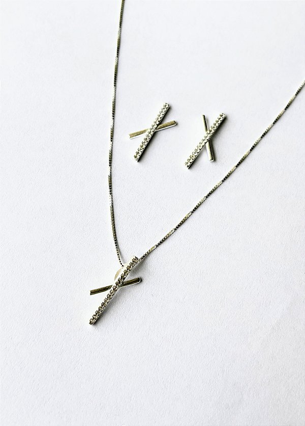 Conjunto linhas com microzircônia e Prata 925 - Amarílis