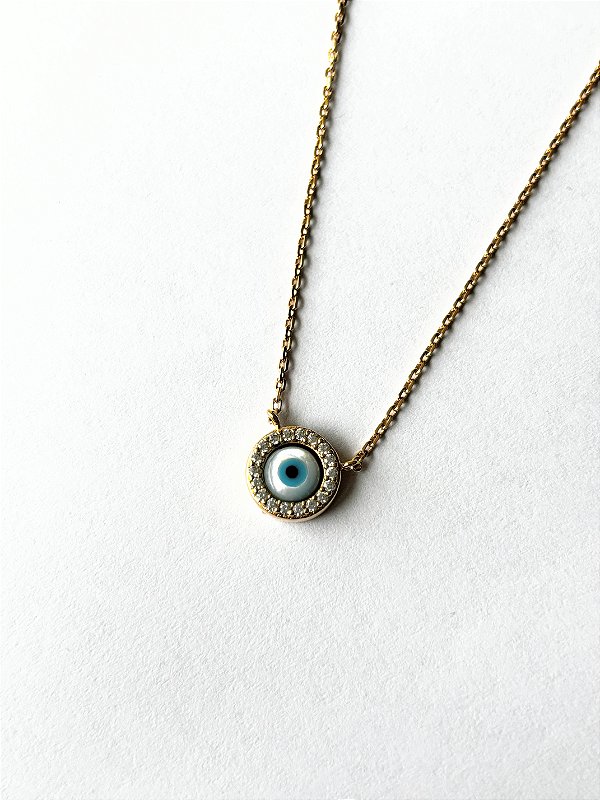 Colar olho grego em madreperola e com microzircônias - Paola