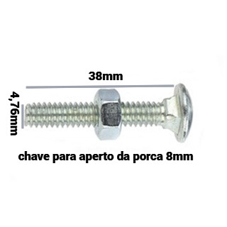 Parafuso Frances Zincado 3/16" X 1.1/2" Com Porca 4,76mm - 100 Unidades New Fix