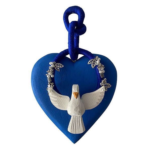 ENFEITE PENDENTE DE PAREDE DIVINO BORDADO AZUL BIC (25 x 16 x 3cm)