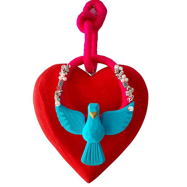 ENFEITE PENDENTE DE PAREDE DIVINO BORDADO VERMELHO(25 x 16 x 3cm)