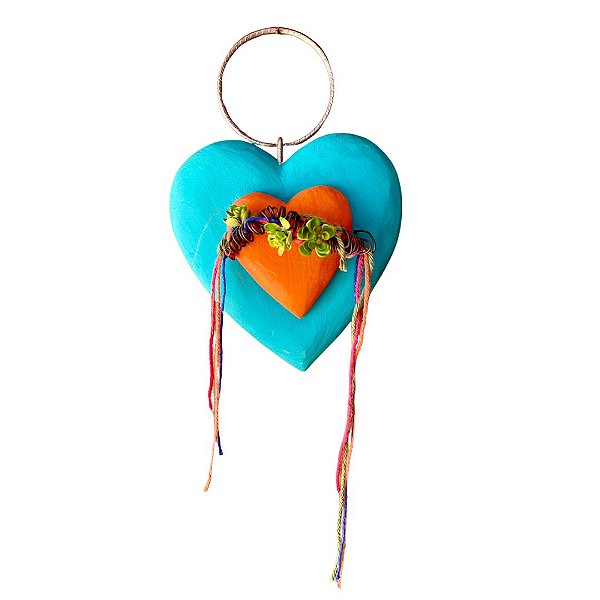 Pendente Coração Duplo Amor Turquesa (16x16)