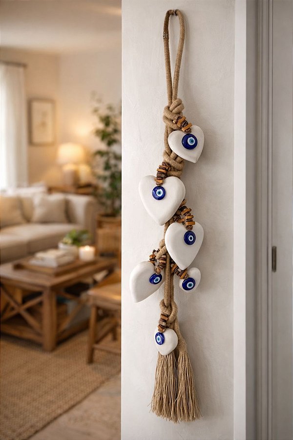 Colar De Mesa/Parede Penca Coração Olho Grego (1m10cm)