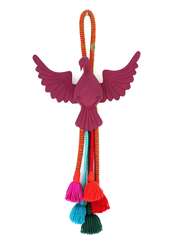 ENFEITE PENDENTE DE PAREDE PÁSSARO TASSEL BETERRABA (75x35x10cm)