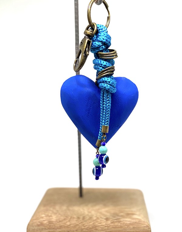 CHAVEIRO CORAÇÃO OLHO GREGO AZUL (19x7x6)
