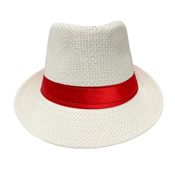 Chapéu Panamá Branco com  Fita Vermelha