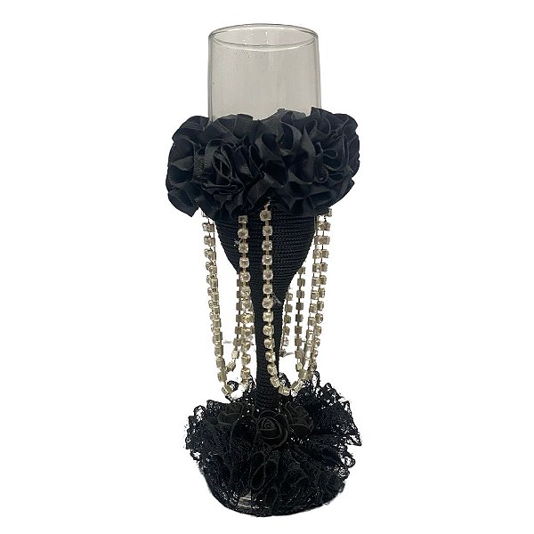 Taça Champagne Preta com Corrente