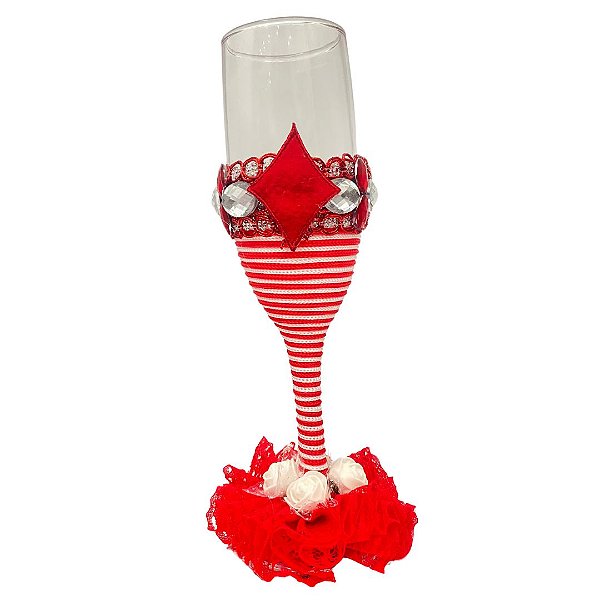 Taça champagne Vermelha e Branca com pedras