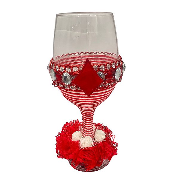 Taça de vinho VM/BR com Pedras e Rosa Branca