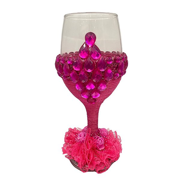 Taça de vinho Rosa com Pedraria
