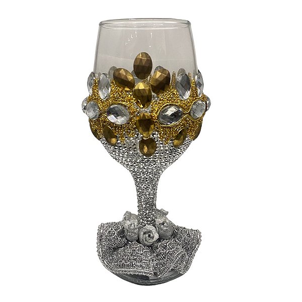 Taça de vinho Prata com Pedraria