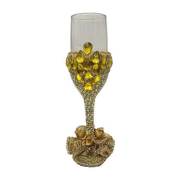 Taça Champagne Dourada com Pedraria