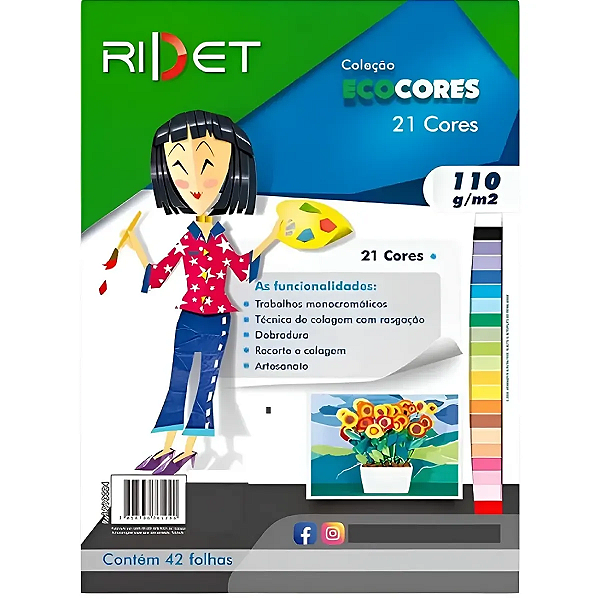 PAPEL ECOCORES CRIATIVO A4 32,5X23,5CM 21 CORES 110GR C/42FLS NOVAPRINT