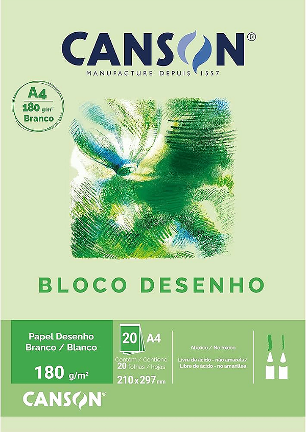 BLOCO DESENHO BRANCO ESTUDANTE 180GR C/20FLS CANSON