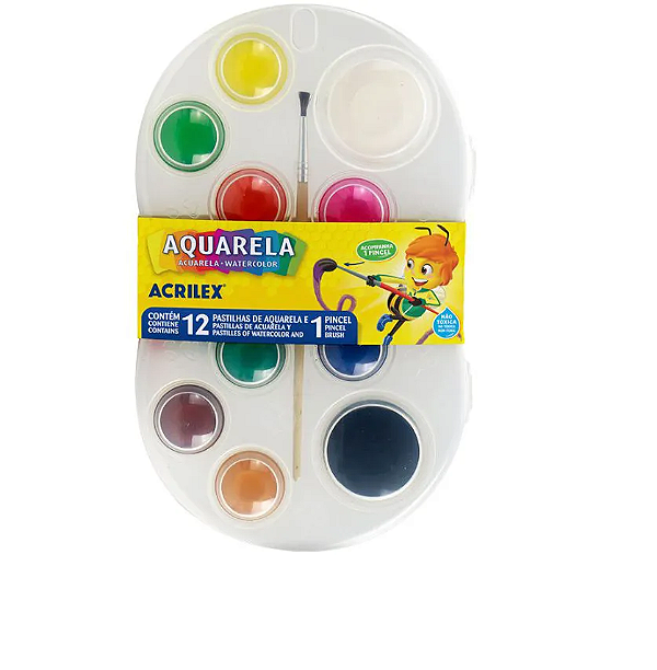 ESTOJO AQUARELA C/ 12 CORES E UM PINCEL ACRILEX