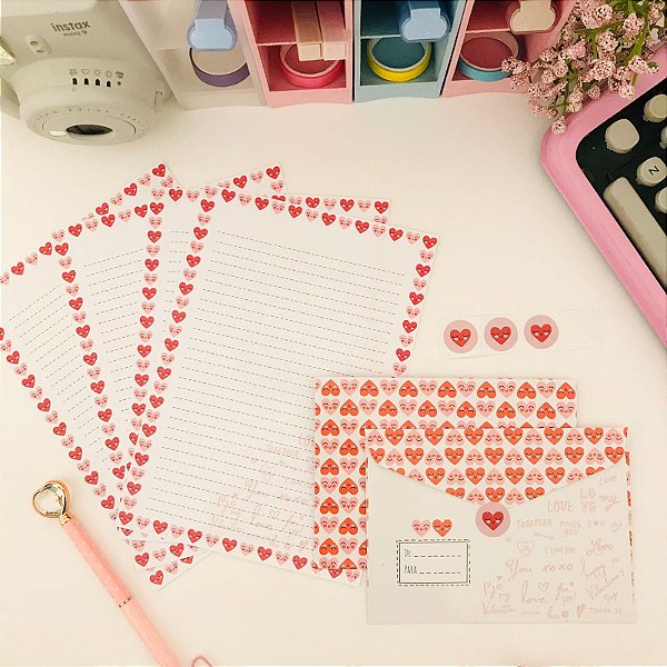 KIT PAPEL DE CARTA COM ENVELOPE CORAÇÕESZINHOS - BUENDIA