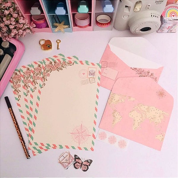 KIT PAPEL DE CARTA COM ENVELOPE VIAGEM VINTAGE - BUENDIA