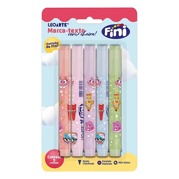 MARCA TEXTO FINI C/AROMA 5 CORES BLISTER - LEONORA