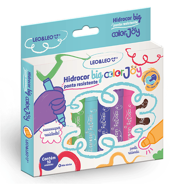 HIDROCOR BIG PONTA QUE NAO AFUNDA COLOR JOY 10 CORES - LEONORA