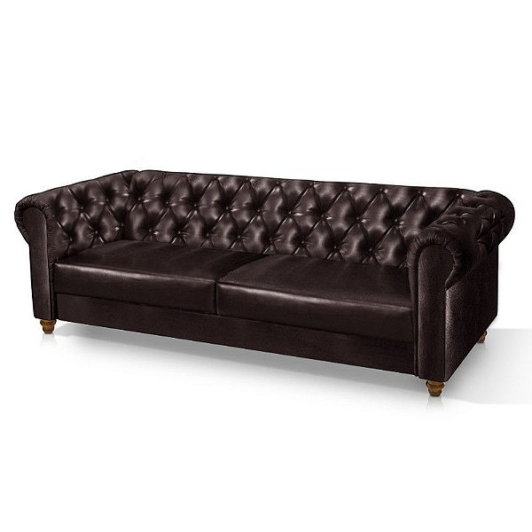 Sofá 2,20m Chesterfield Capitonê Living Corino Viena Marrom