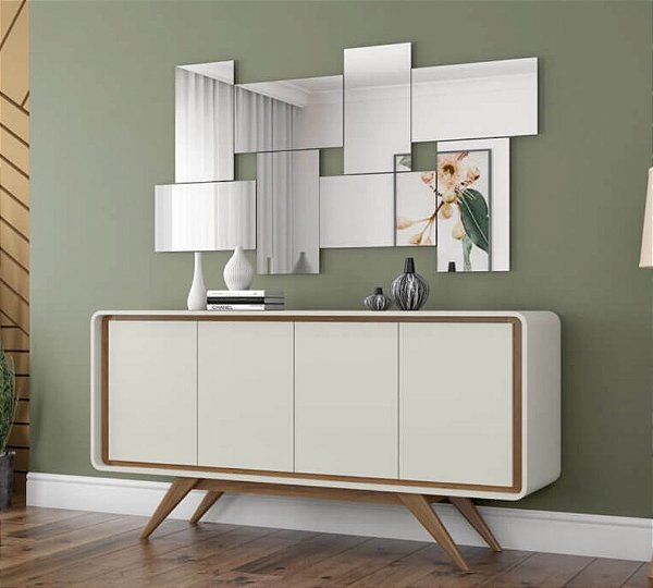 Aparador Buffet Channel Com Pés de Madeira Nature/Off White