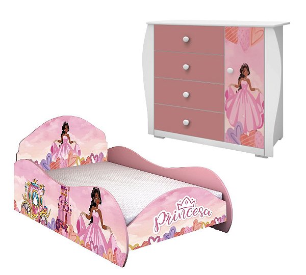 Quarto Infantil Criança Menina Princesa Cama e Comoda Rosa