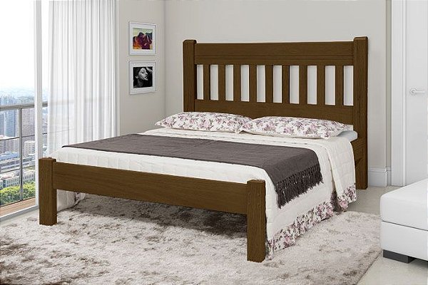 Cama Queen Size Mônaco de Madeira Maciça Reforçada Tauari - Castanho