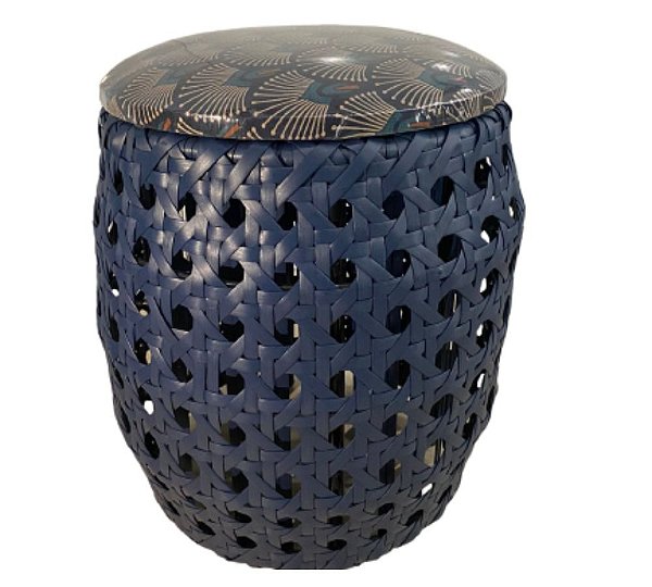 Puff Banco Piscina Sacada Colmeia Azul Fibra Com Assento Estofado Floral