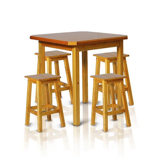 Mesa Com 4 Banquetas de Madeira Maciça 75x75 Bonacor Cerejeira