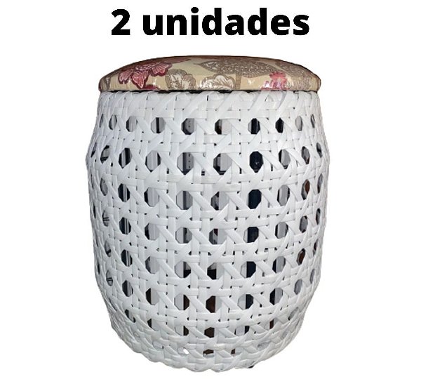 Puff Banco Garden Sacada Colmeia Branco Com Assento Estofado Floral Externa ou Interna