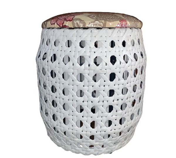 Puff Banco Piscina Sacada Colmeia Branco Fibra Com Assento Estofado Floral