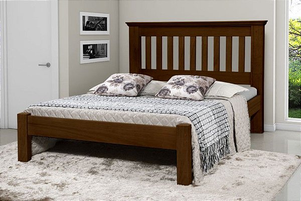 Cama de Casal Madri de Madeira Maciça Reforçada Tauari - Castanho