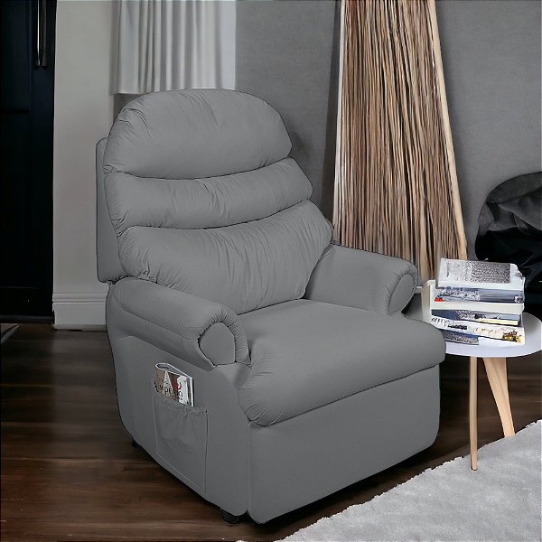 Cadeira Para Idoso Poltrona Estofada Confortavel Corino Cinza - Móveis  Barato Com Entrega Rápida -Móveis Em Até 12X Sem Juros