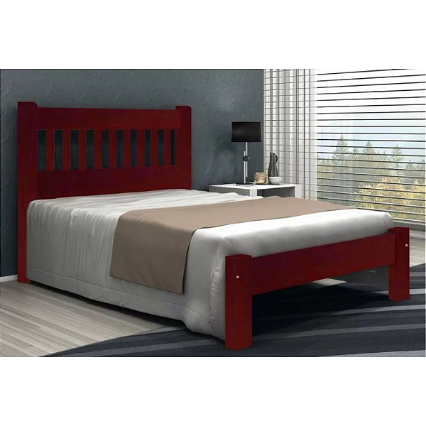 Cama Queen Size Pérola de Madeira Maciça Angelim Pedra/Tauari Mogno