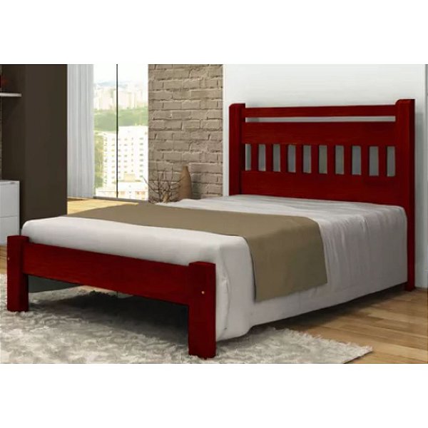 Cama de Casal Antares de Madeira Maciça Angelim Pedra/Tauari Mogno