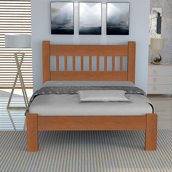 Cama Queen Size Casal Luxo de Madeira Maciça Cedro Tauari Castanho