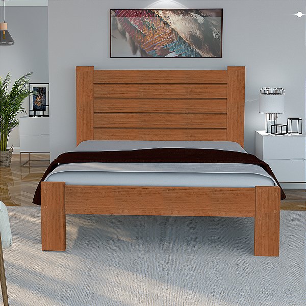 Cama de Casal Milano de Madeira Maciça Cedro Tauari Castanho