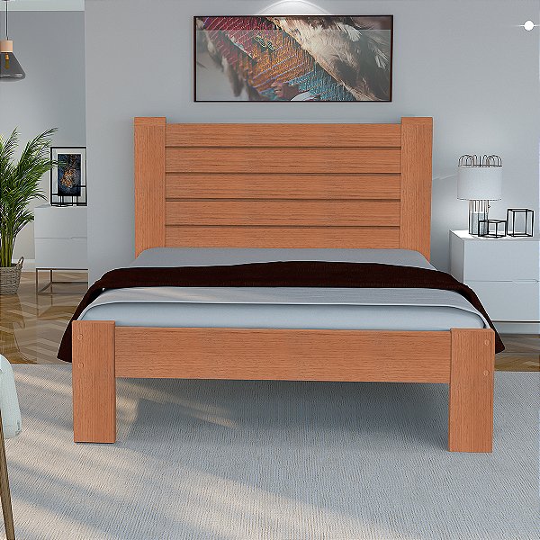 Cama de Casal Milano de Madeira Maciça Cedro Tauari Mel