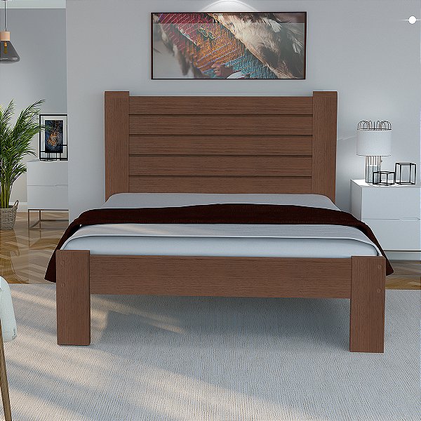 Cama de Casal Milano de Madeira Maciça Cedro Tauari Tabaco