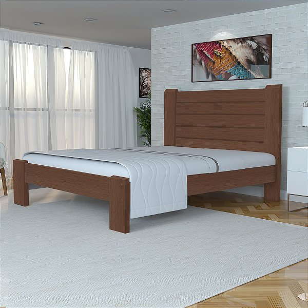 Cama Queen Size Casal Milano de Madeira Maciça Cedro Tauari Tabaco