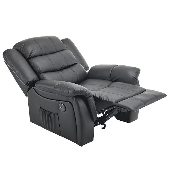 Poltrona Do Papai Reclinável Elétrica Massageadora Ocean Corino Premium Preto