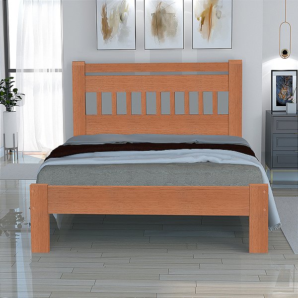 Cama de Casal Estrela de Madeira Maciça Cedro Tauari Mel