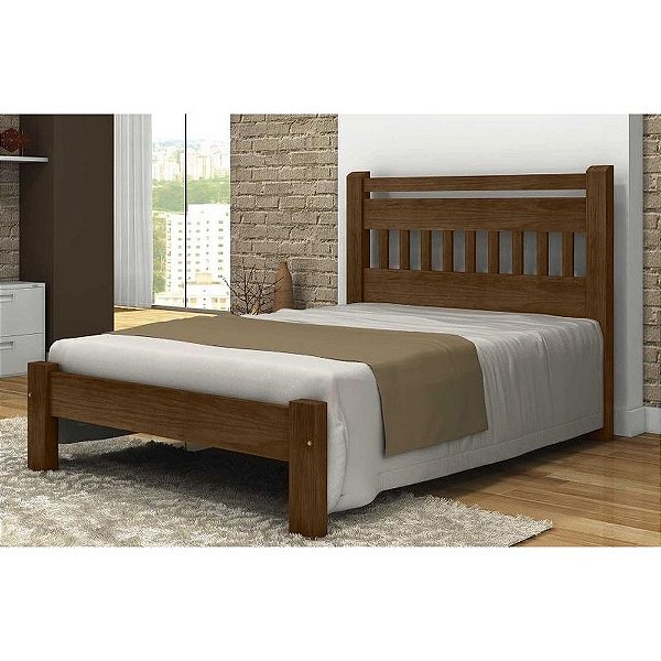 Cama Queen Size Antares de Madeira Maciça Angelim Pedra/Tauari - Imbuia