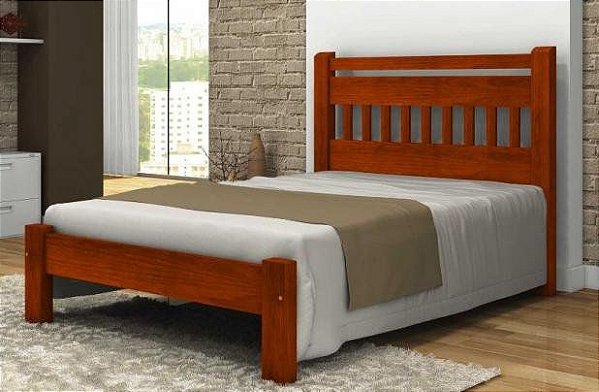 Cama Queen Size Antares de Madeira Maciça Angelim Pedra/Tauari - Mel