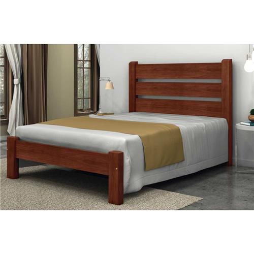 Cama Queen Size Maiorca de Madeira Maciça Angelim Pedra/Tauari - Castanho