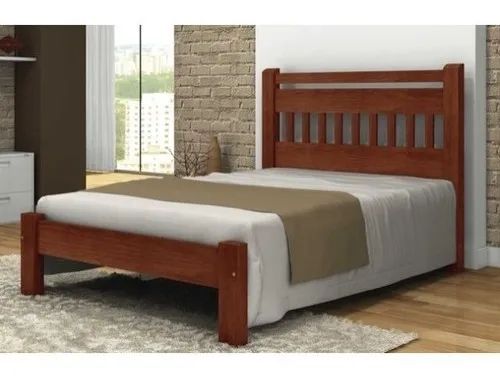 Cama de Casal Antares de Madeira Maciça Angelim Pedra/Tauari - Castanho
